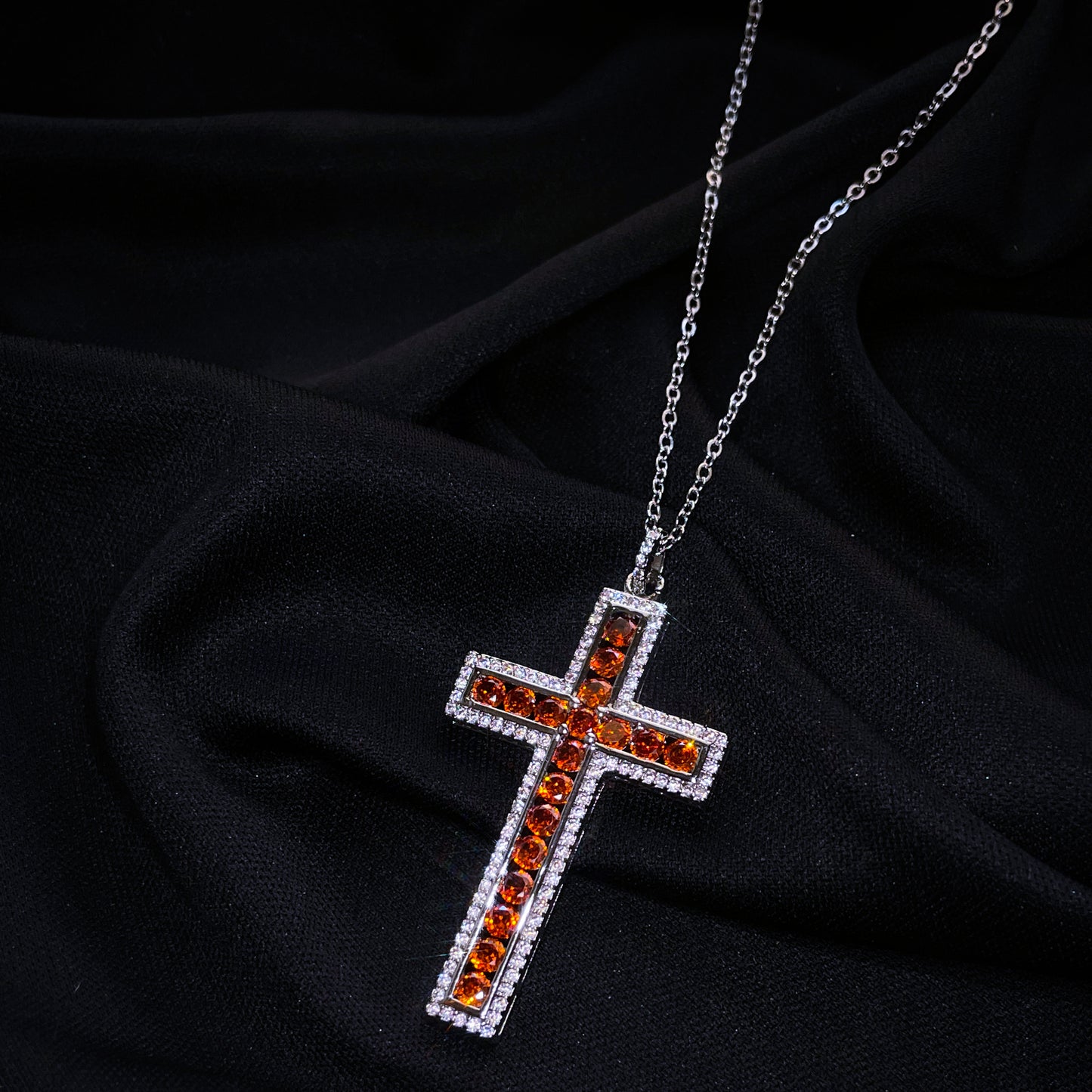 Ruby Red Crystal Cross Necklace