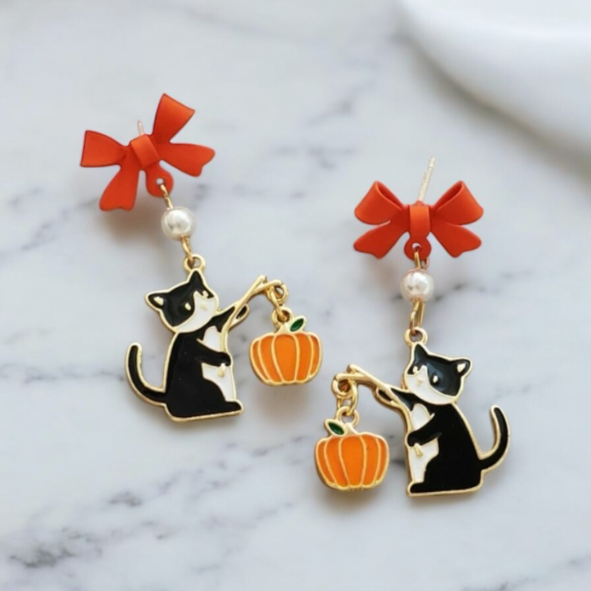 Pumpkin Tuxedo Cat Earrings