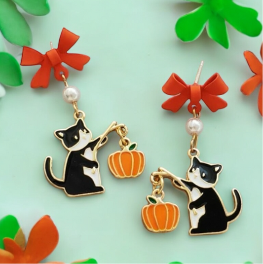 Pumpkin Tuxedo Cat Earrings