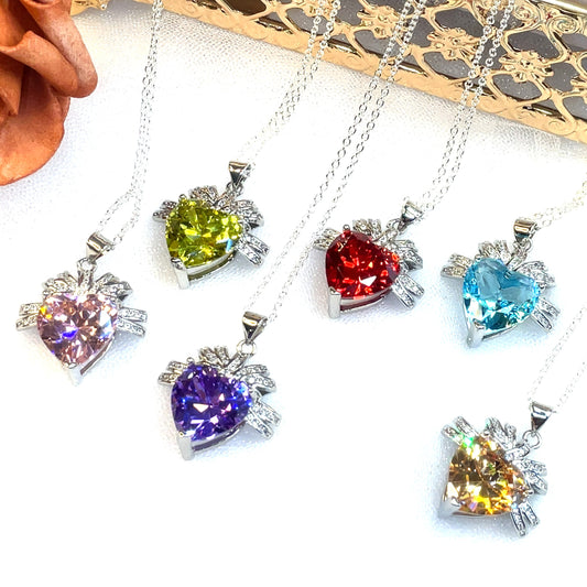 Birthstone Heart Necklaces by Month - Spice Love Jewels