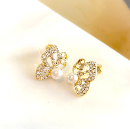 Half Butterfly Pearl Studs