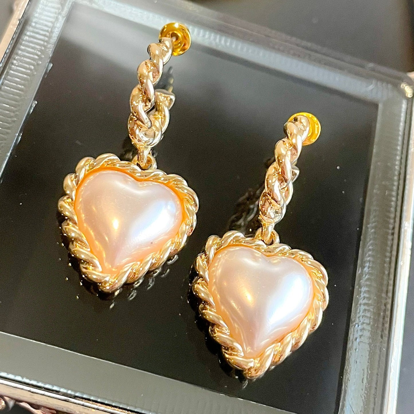 Pearl Heart Hoop Earrings