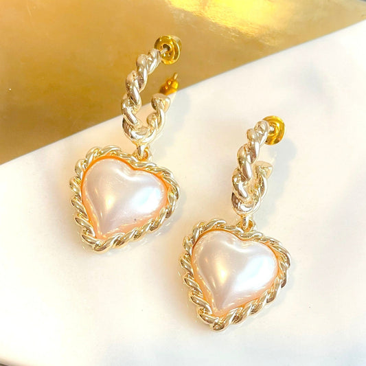 Pearl Heart Hoop Earrings