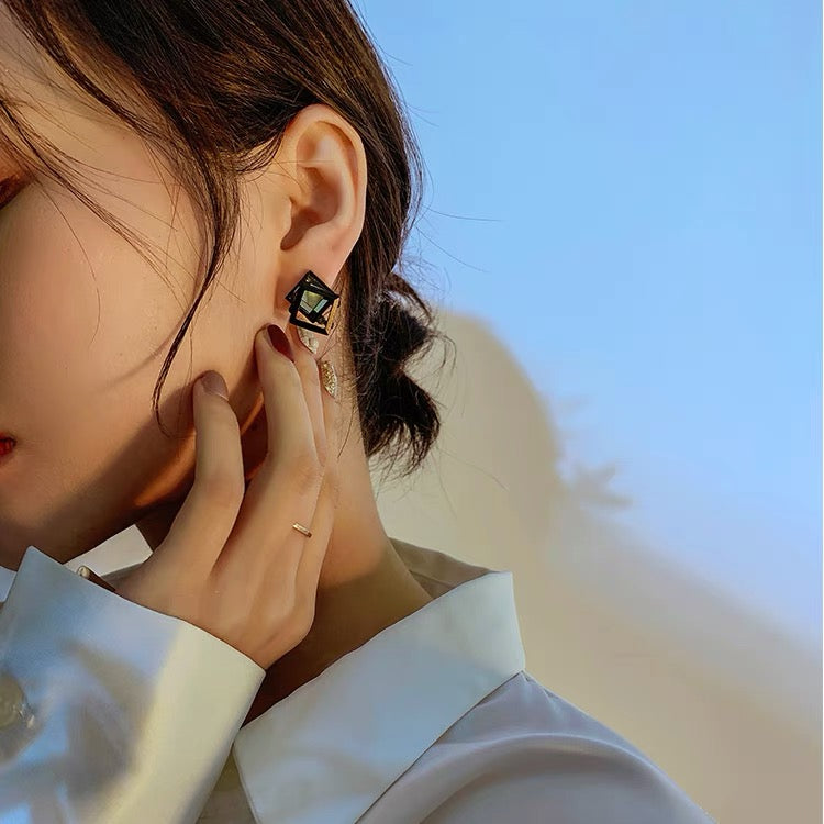 Minimalist Boxy Crystals Studs