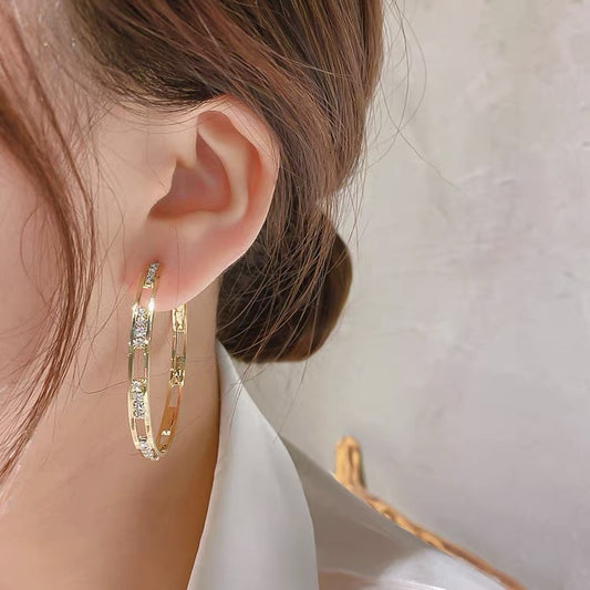 Gold Crystal Hoops Earrings