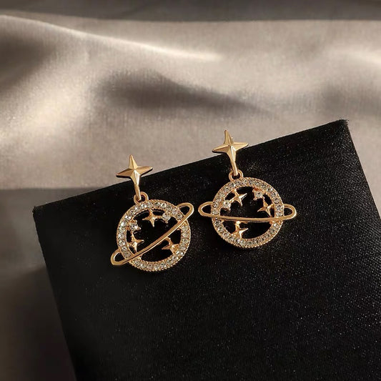 Planet Saturn Drop Earrings