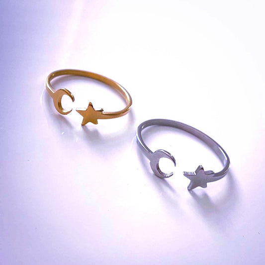 Stainless Steel Moon Star Ring