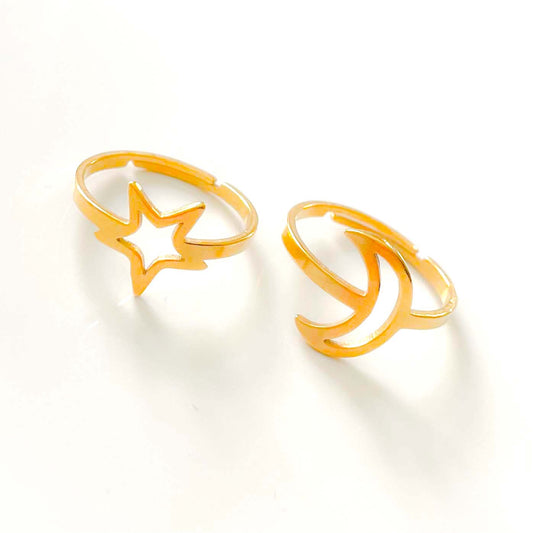Stainless Steel Crescent & Star Rings set of 2