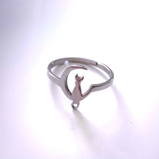 Stainless Steel Kitty Moon Ring