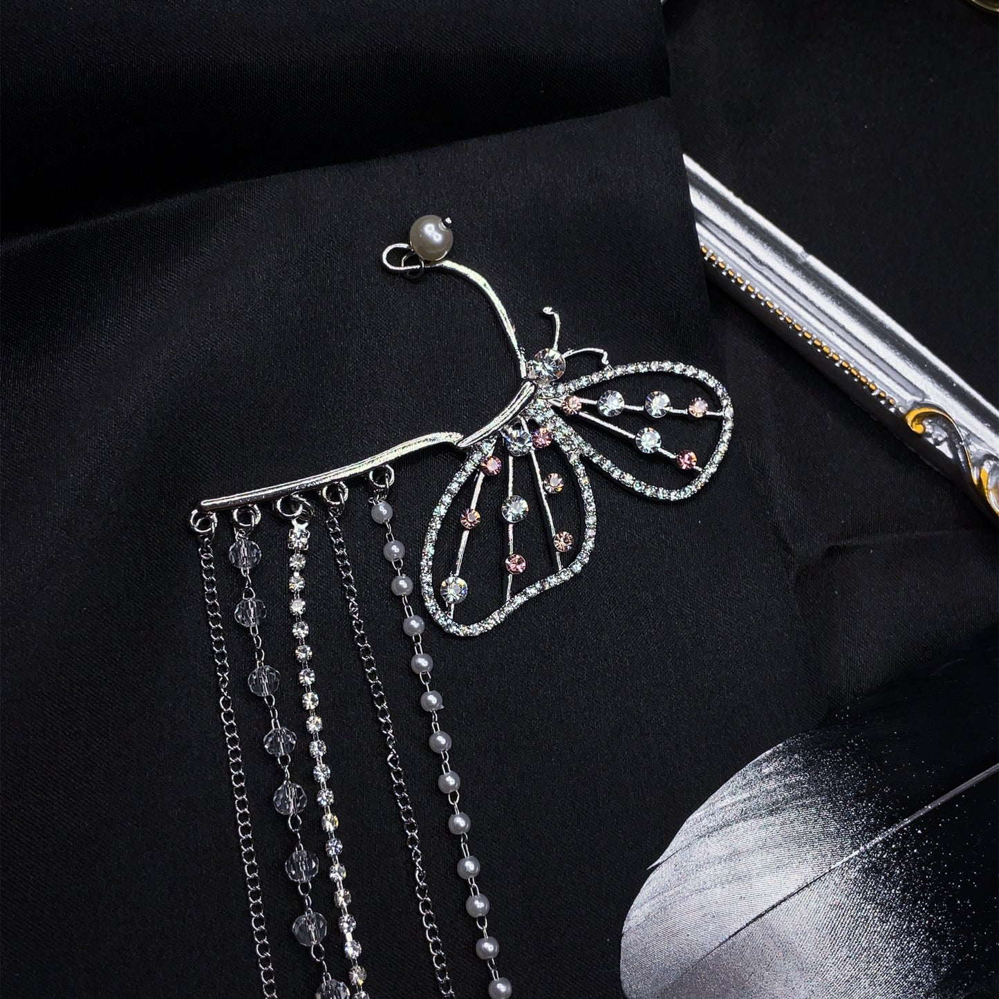 Crystal Butterfly Tassel Ear Wrap