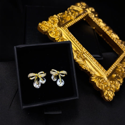 Crystal Cherry Bow Studs