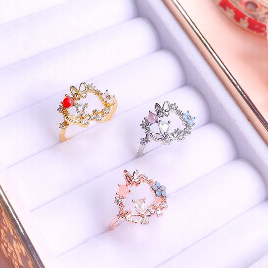 Sweet Garden Floral Butterfly Ring