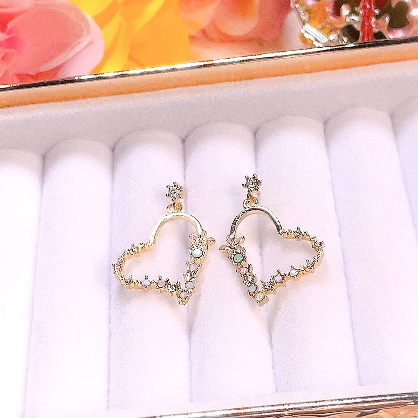 Heart Floral Dangle Earrings