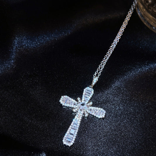 Emerald Cut Crystal Cross Necklace