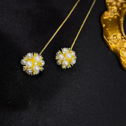 Pearl Pom Pom Ear Threader Earrings