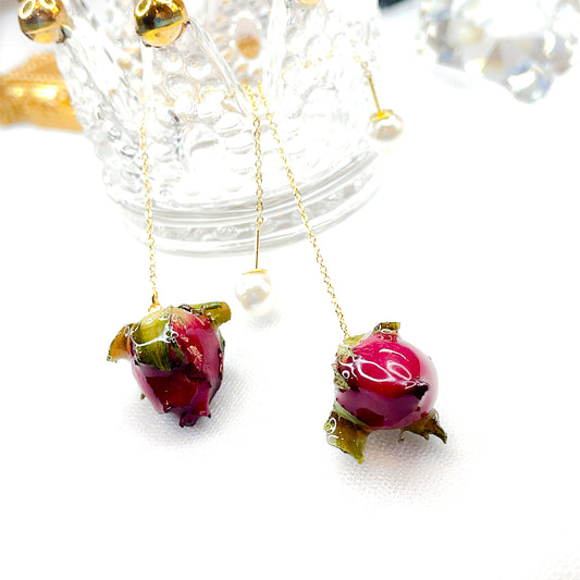 Preserved Rose Buds Threader Earrings