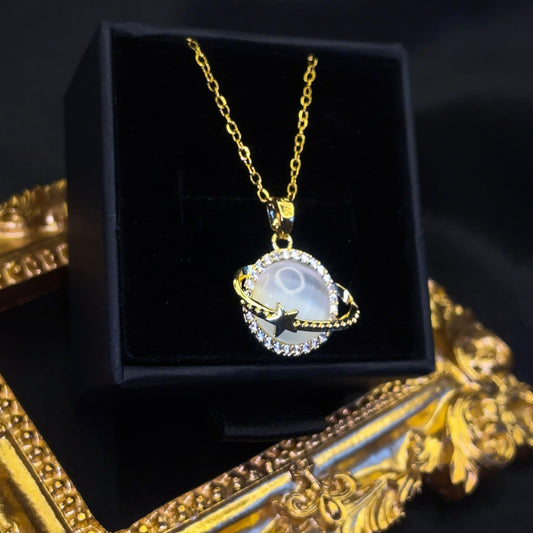 Planet Saturn Opal Necklace
