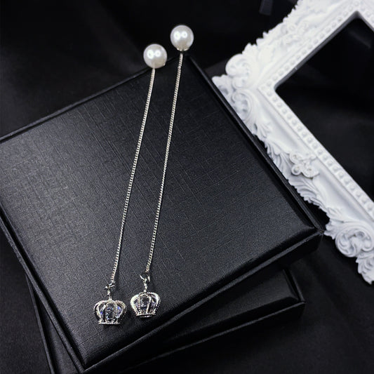Crown Threader Earrings with Pearl Studs