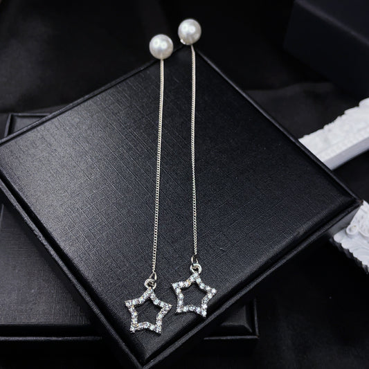 Stars Threader Earrings with Pearl Studs
