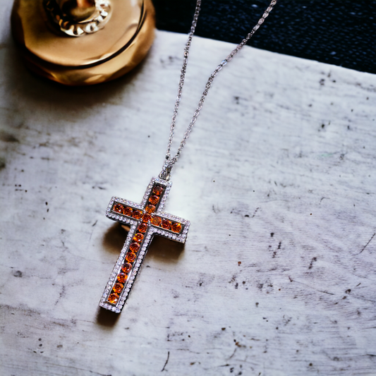 Ruby Red Crystal Cross Necklace