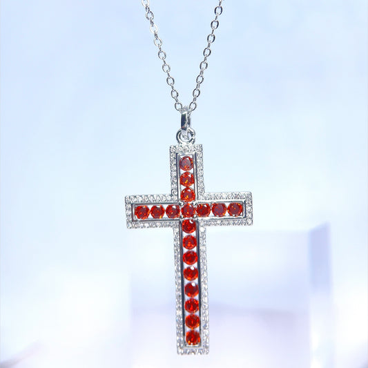 Ruby Red Crystal Cross Necklace