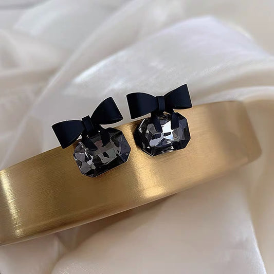 Black Crystal Bow Studs