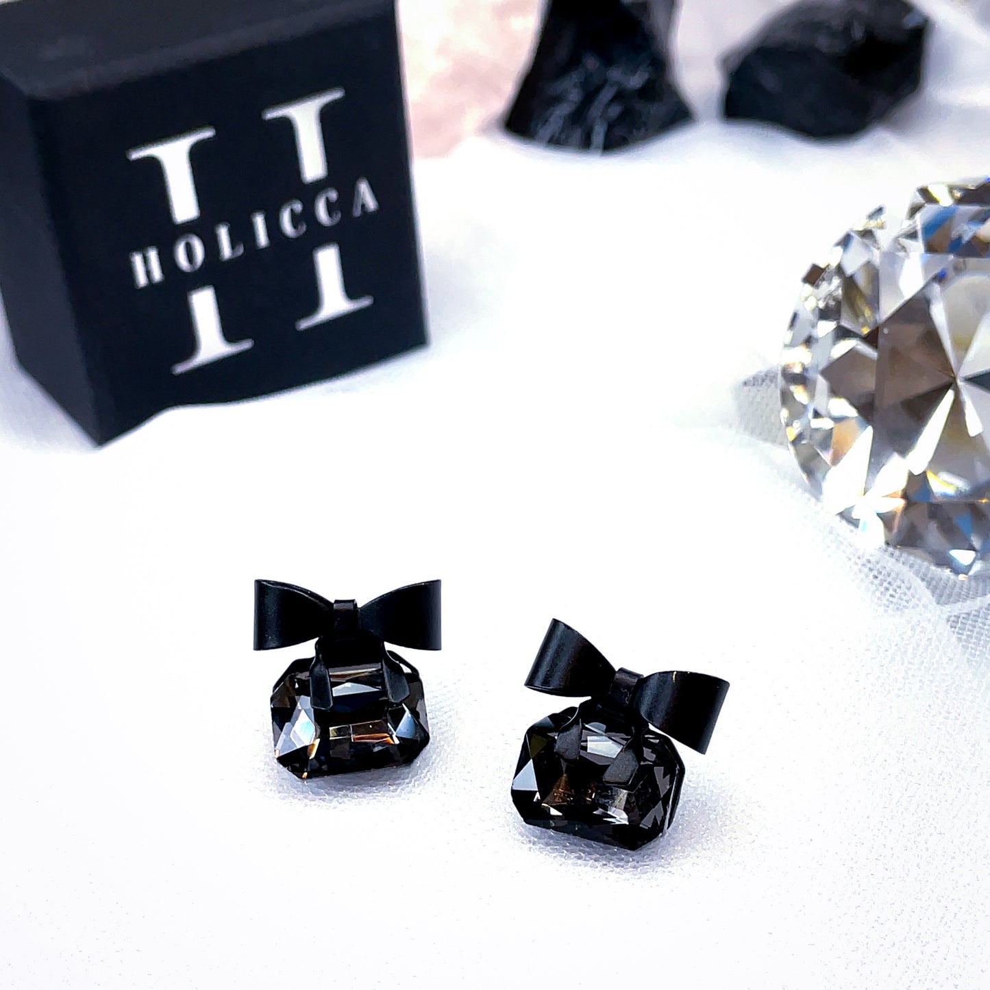 Black Crystal Bow Studs