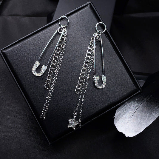 Asymmetrical Safety Pin Drop Earrings