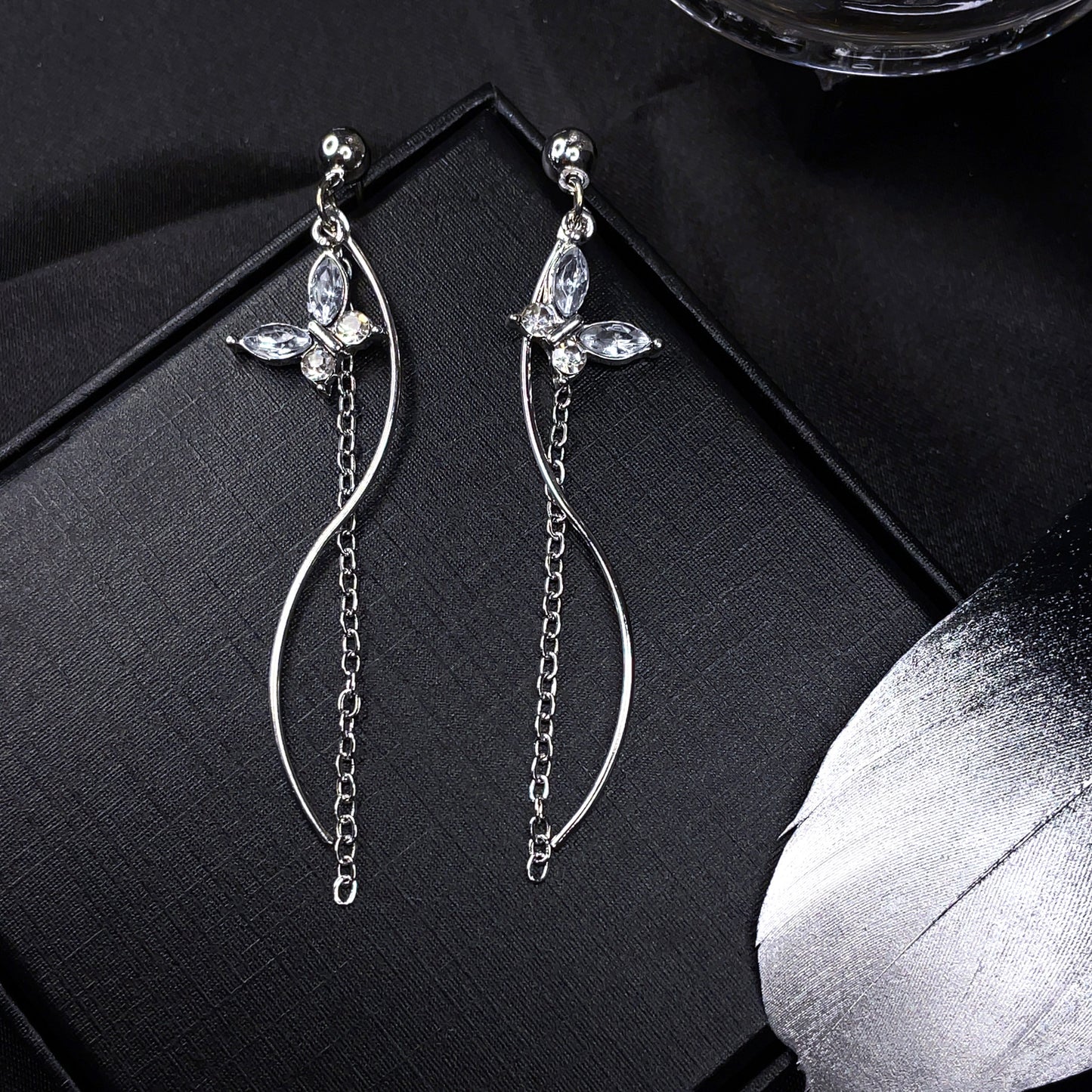 Crystal Butterfly Swirl Drop Earrings