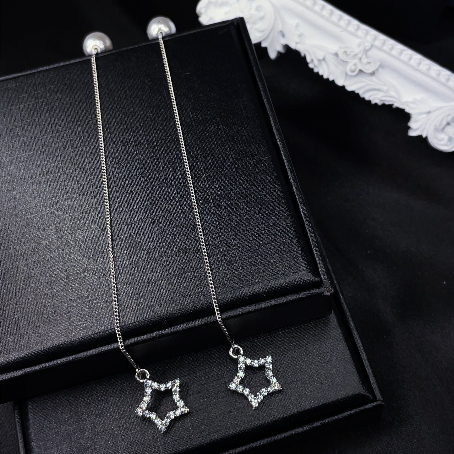 Stars Threader Earrings with Pearl Studs